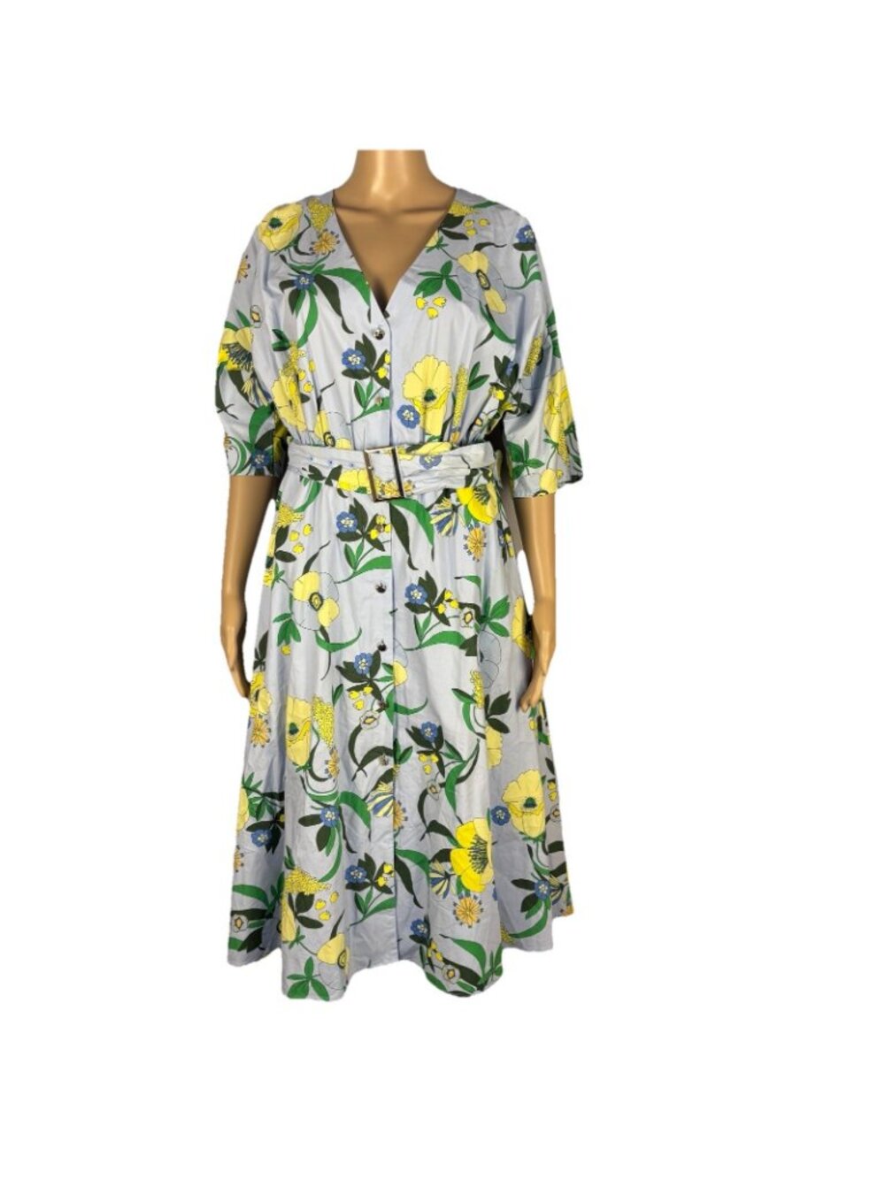 INC Mabel Poplin Belted Midi Dress Sz S Blue/Multicolor Floral Bouquet Spring - Picture 3 of 12